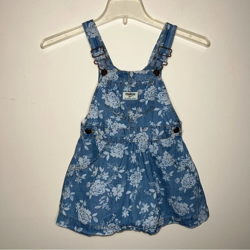 OshKosh B'gosh® Girls Floral Cotton Denim Jumper Dress Size 4T